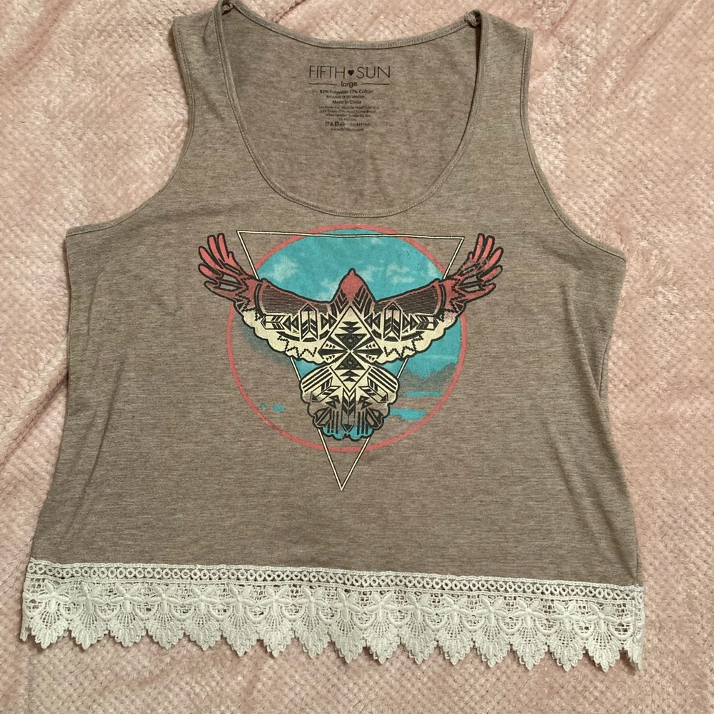 Lace trim graphic tank